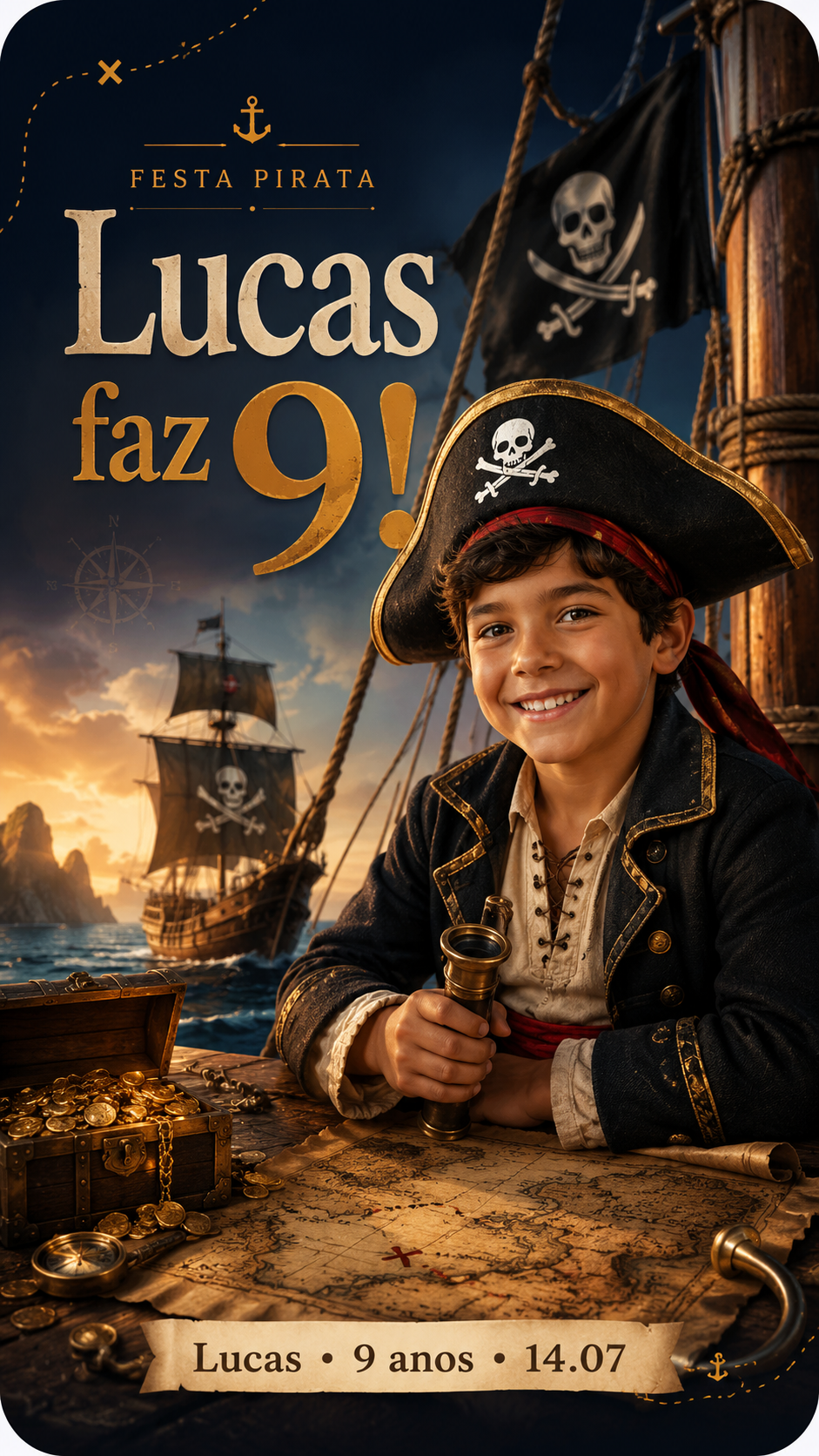 Convite Lucas 9 anos — tema pirate